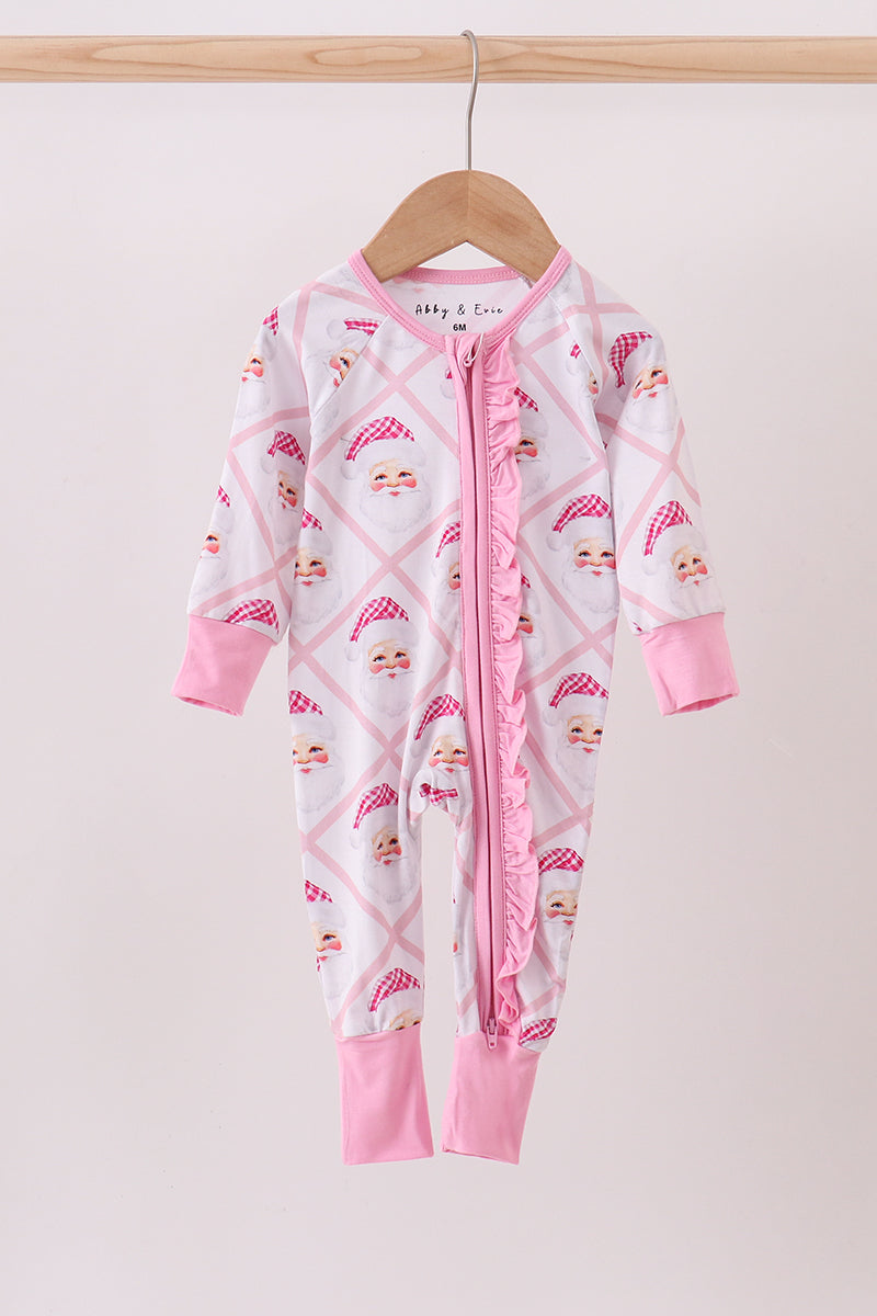 Abby & Evie
Pink santa claus bamboo ruffle zipper romper