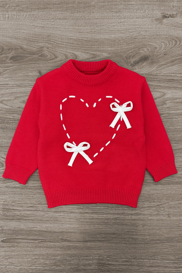 Red Lace-Up Bow Heart Sweater