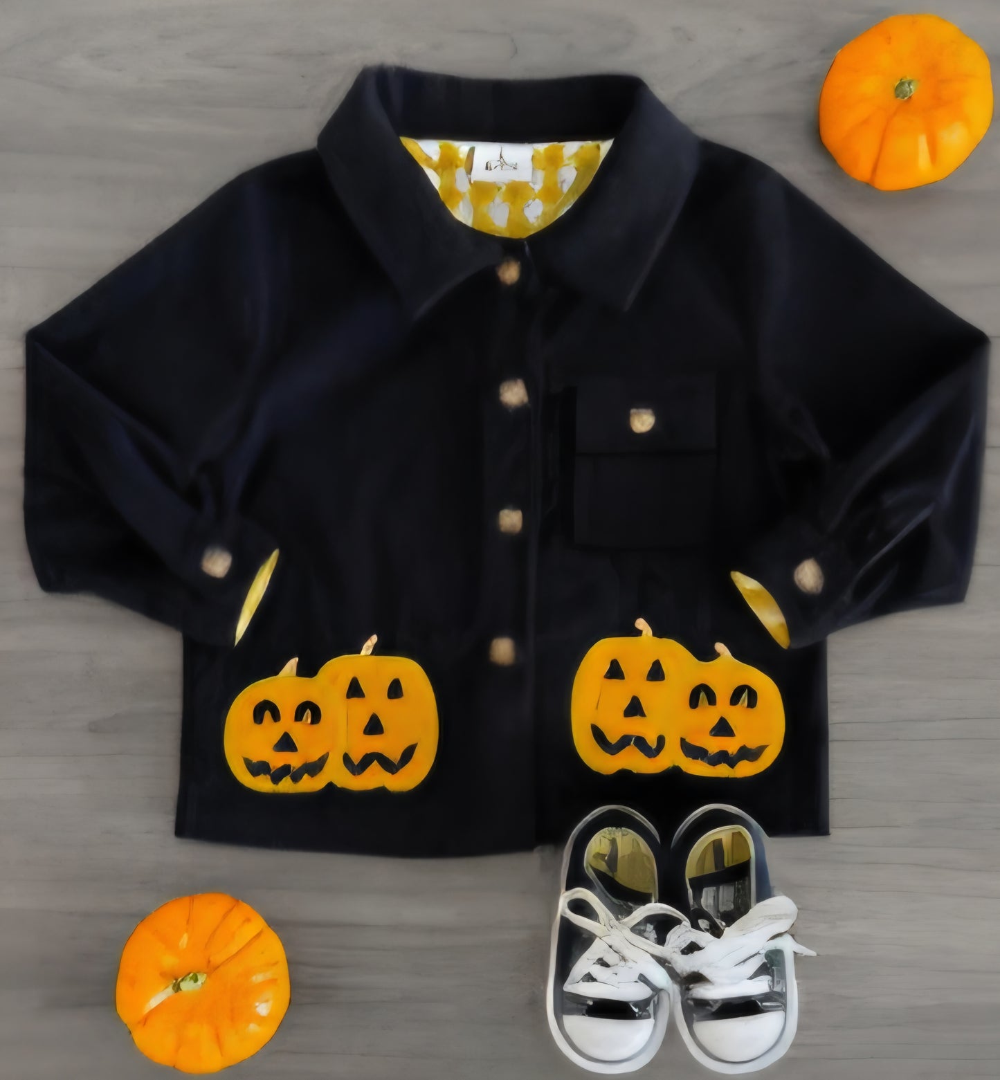Black Corduroy Embroidered Pumpkin Shirt/Jacket