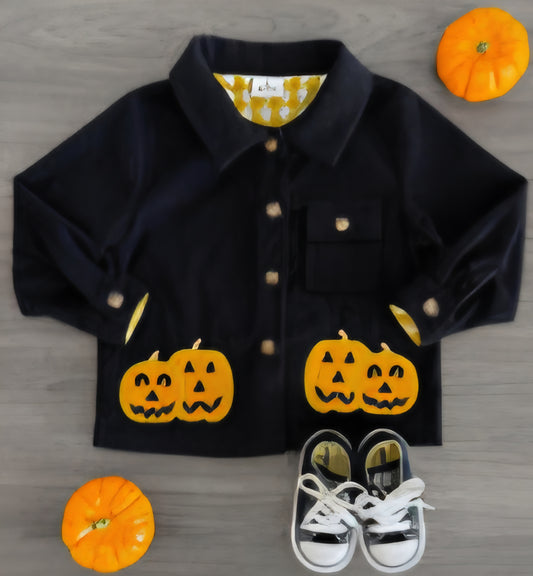 Black Corduroy Embroidered Pumpkin Shirt/Jacket