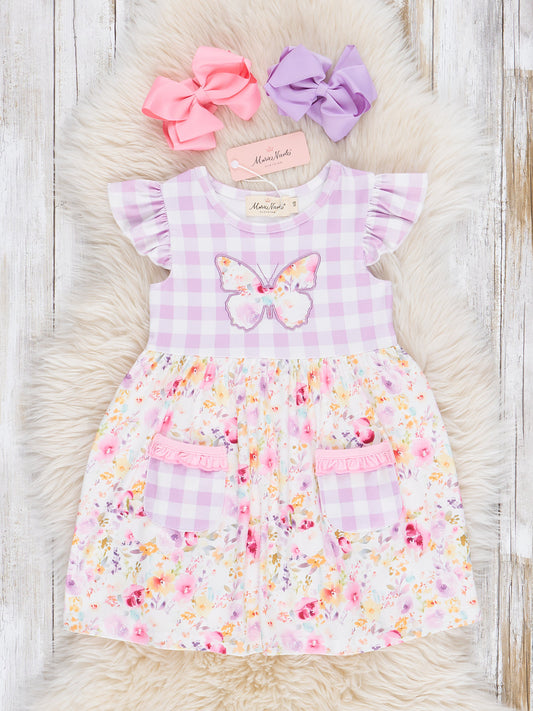 Lilac Butterfly Garden Ruffle Dress