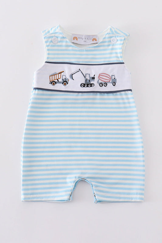 Abby & Evie
Blue stripe tractor embroidery boy jonjon