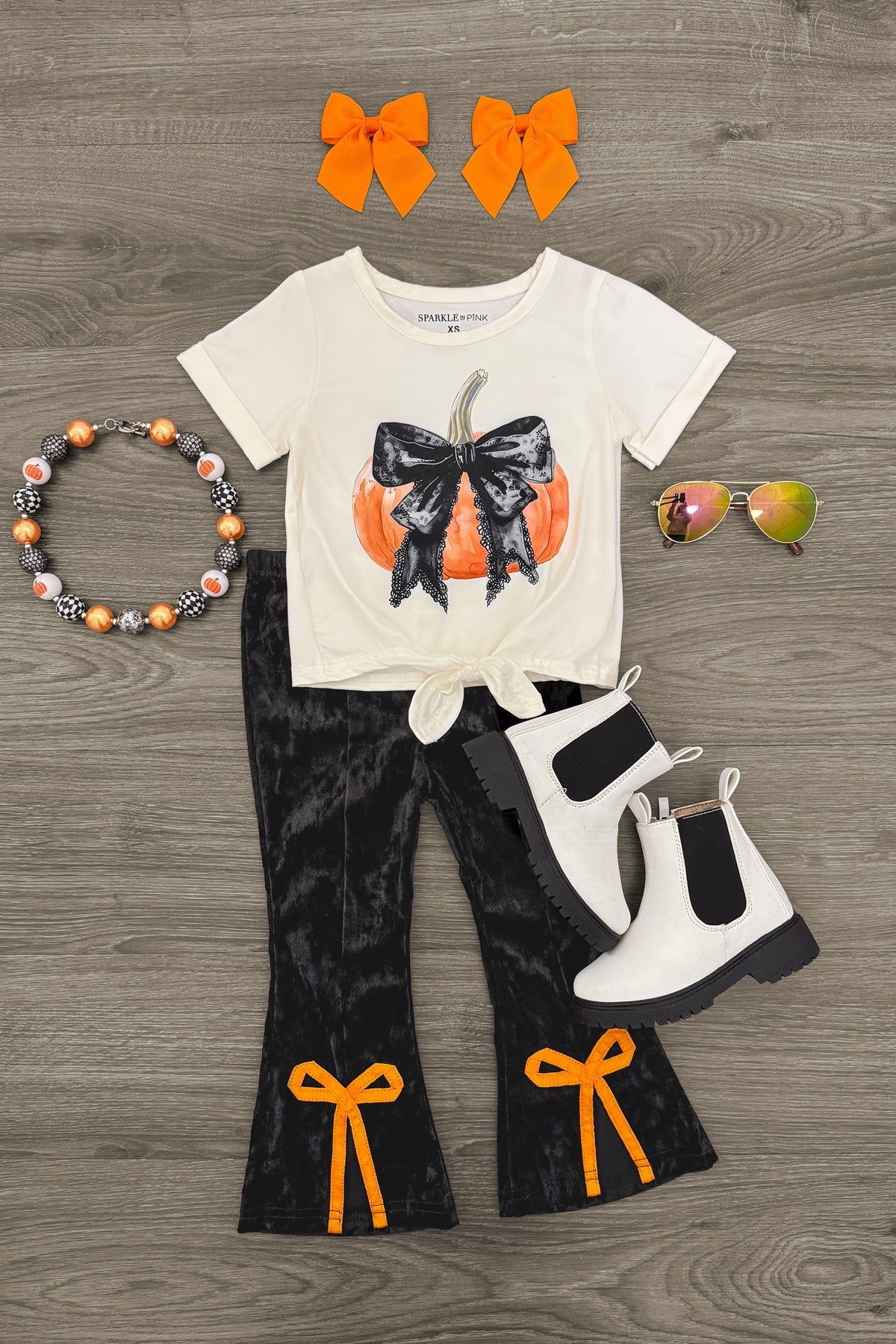 Pumpkin Bows Velvet Flare Set