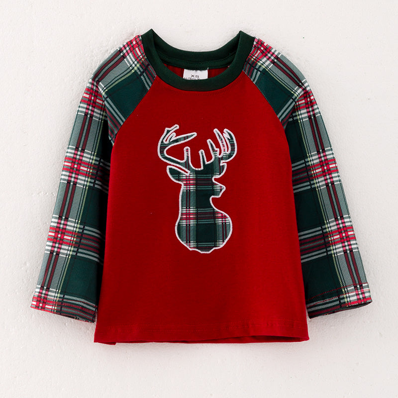 Boys Christmas Deer Applique Cotton Top
