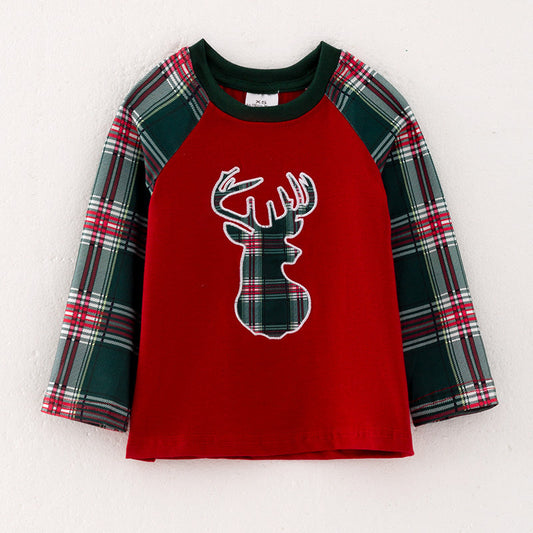 Boys Christmas Deer Applique Cotton Top