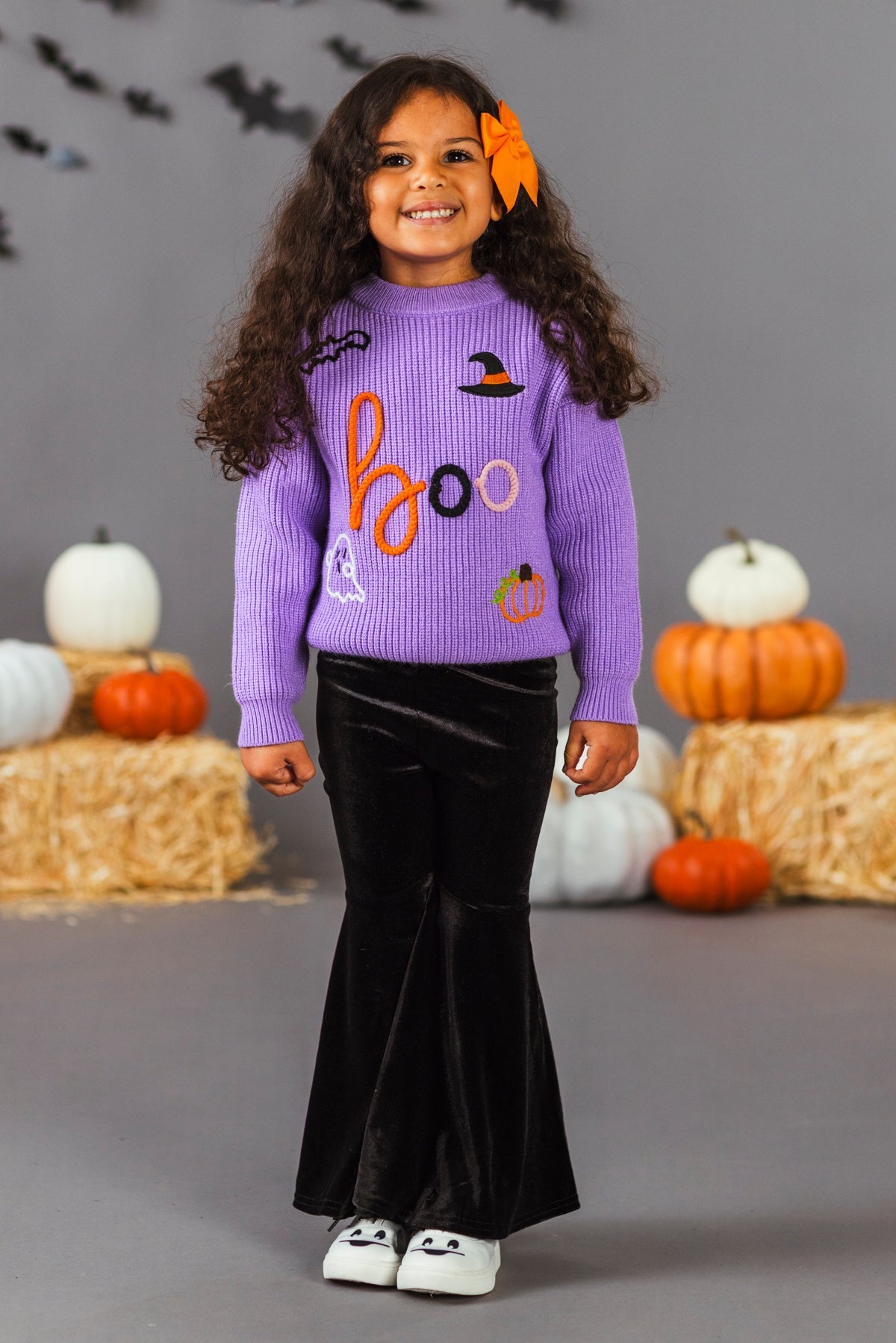 "Boo" Purple Knit Sweater Bell Bottom Set