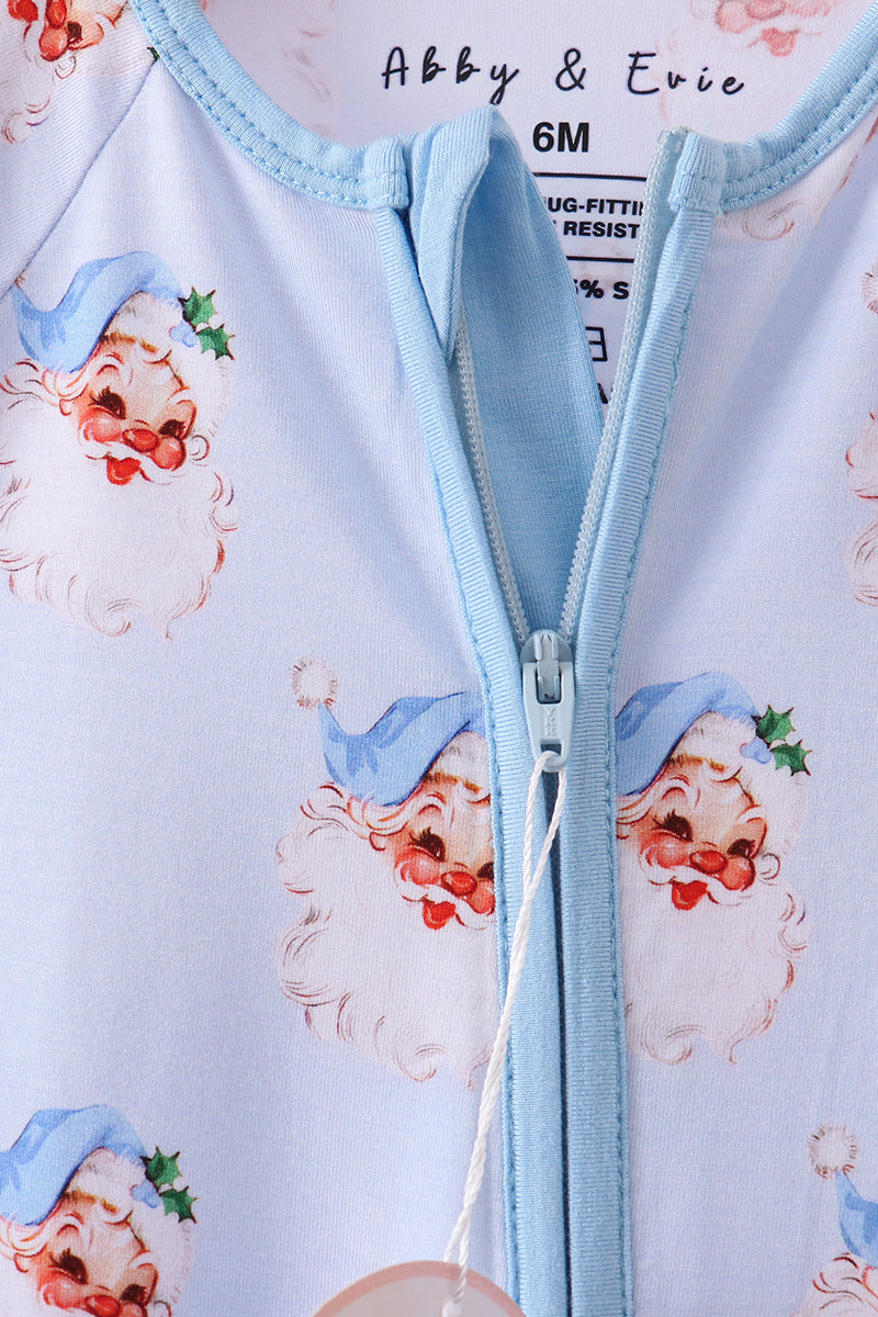 Abby & Evie
Blue santa bamboo pajama zipper romper