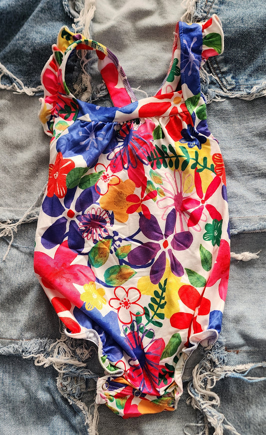 Tropical Floral Ruffle Cross Back Romper