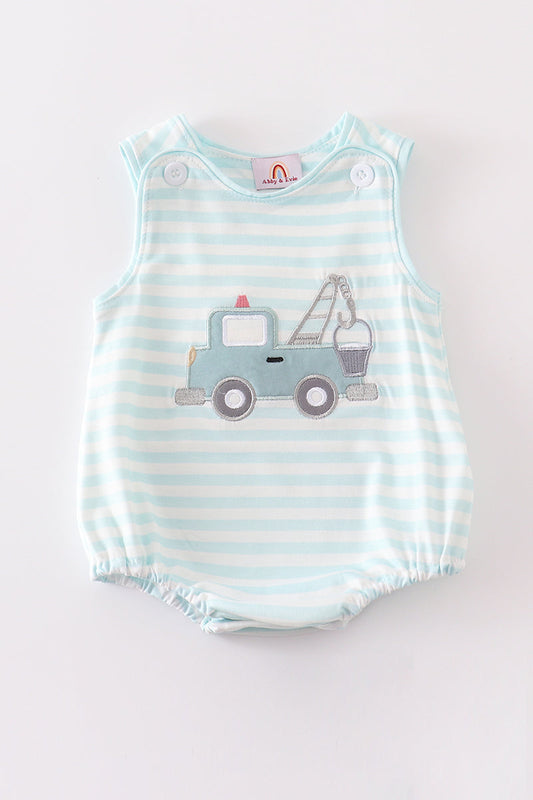 Abby & Evie
Blue stripe crane truck applique bubble