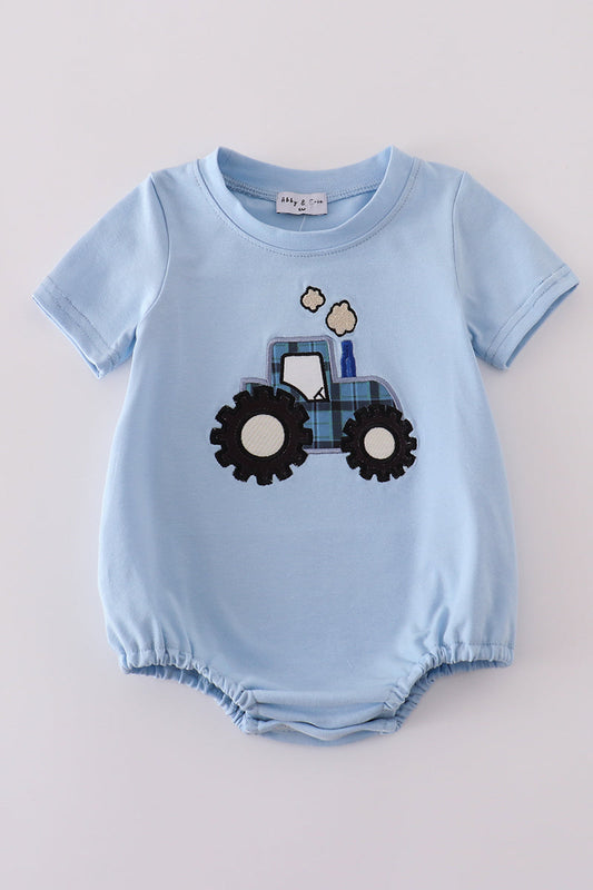 Blue tractor applique bubble