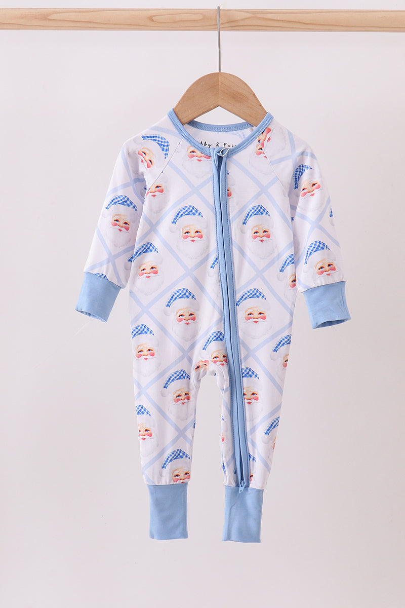 Abby & Evie
Blue santa claus bamboo zipper romper