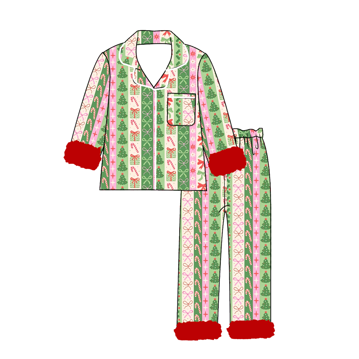 Candycane Stripe Fur Trim Pajama Set