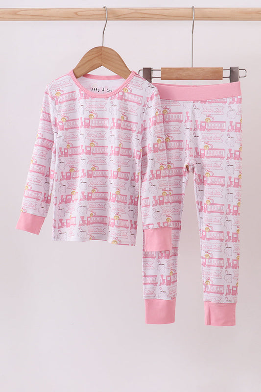 Abby & Evie
Pink train bamboo pajamas set