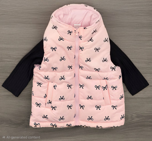 Pink Bow Puffer Vest Set
