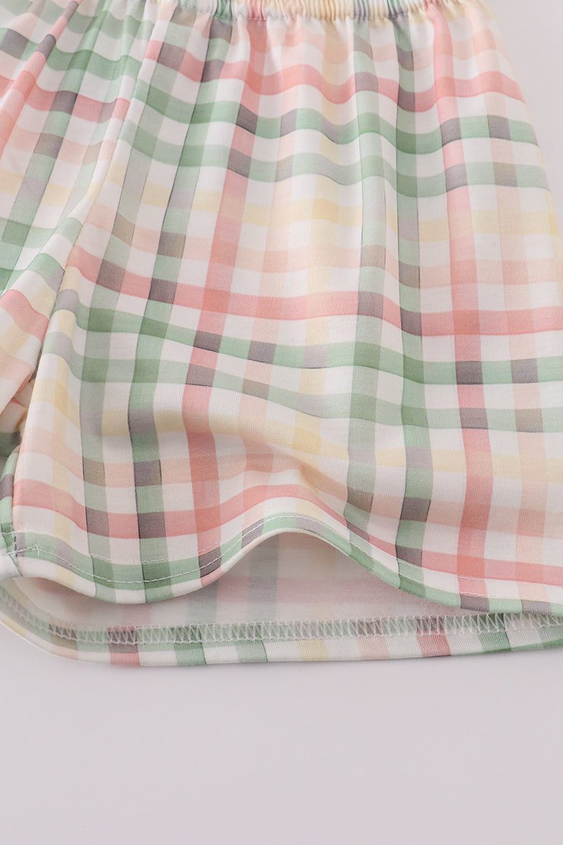 Abby & Evie
Crab embroidery plaid shorts set