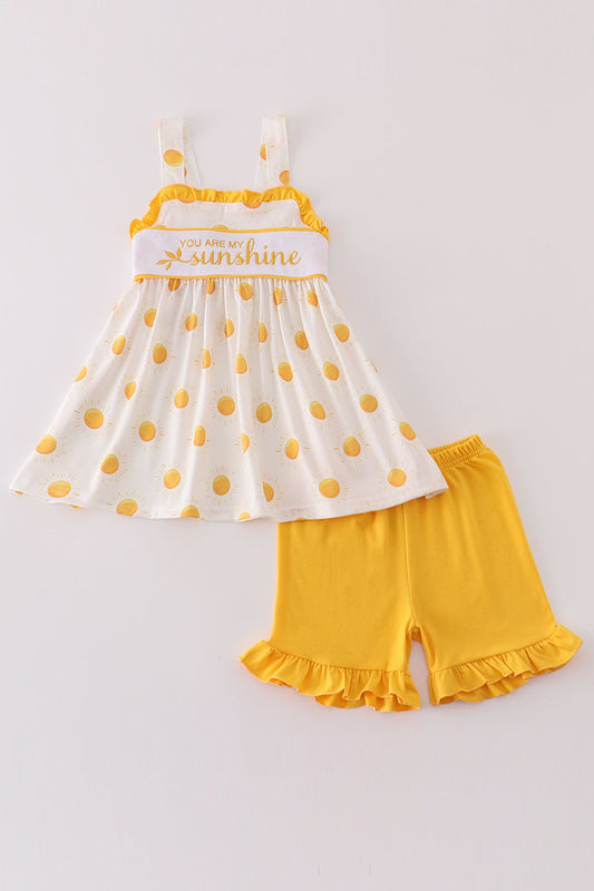 Abby & Evie
Yellow you are my sunshine embroidery girl set