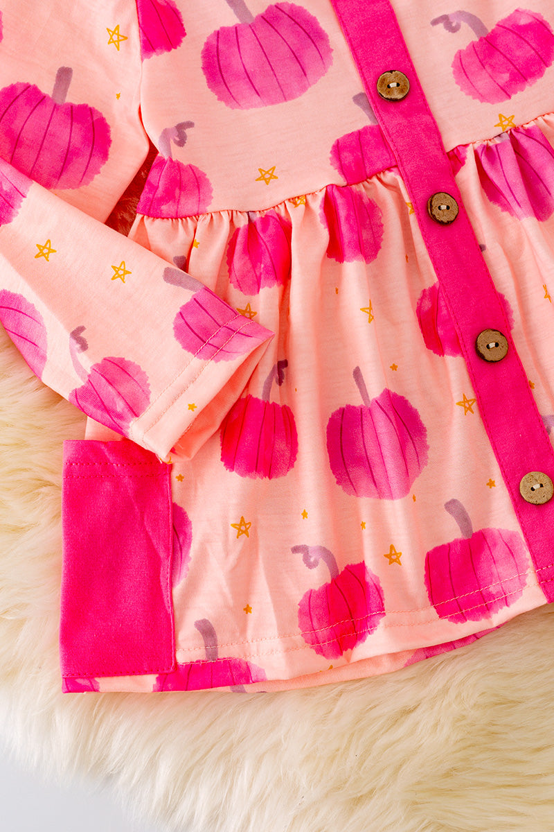 Hot Pink Pumpkin printed tunic with pockets and leggings.