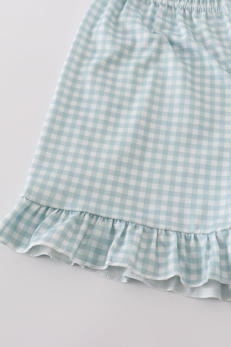 Abby & Evie
Green farm windmill embroidery ruffle shorts set