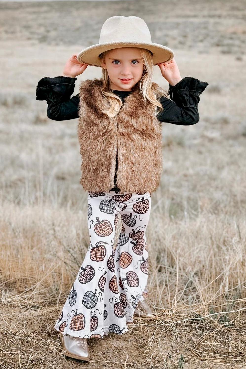 Pumpkin Bell Bottom Fur Vest Set