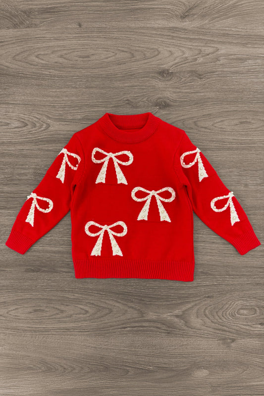 Red Pearl Bow Sweater