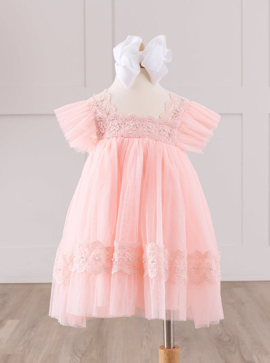 Misty Rose Pearl Tulle Dress