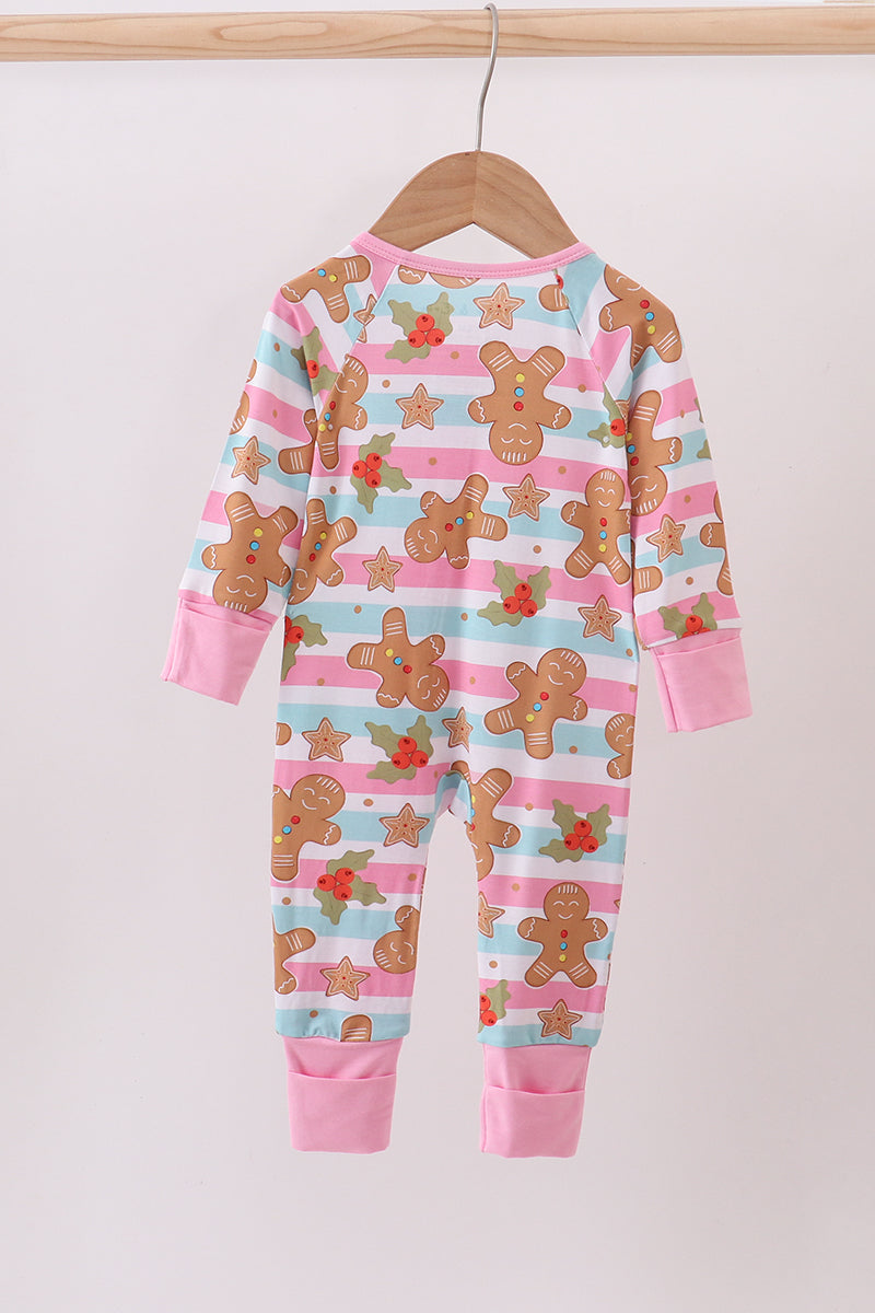 Abby & Evie
Pink christmas gingerbread bamboo pajamas zipper romper