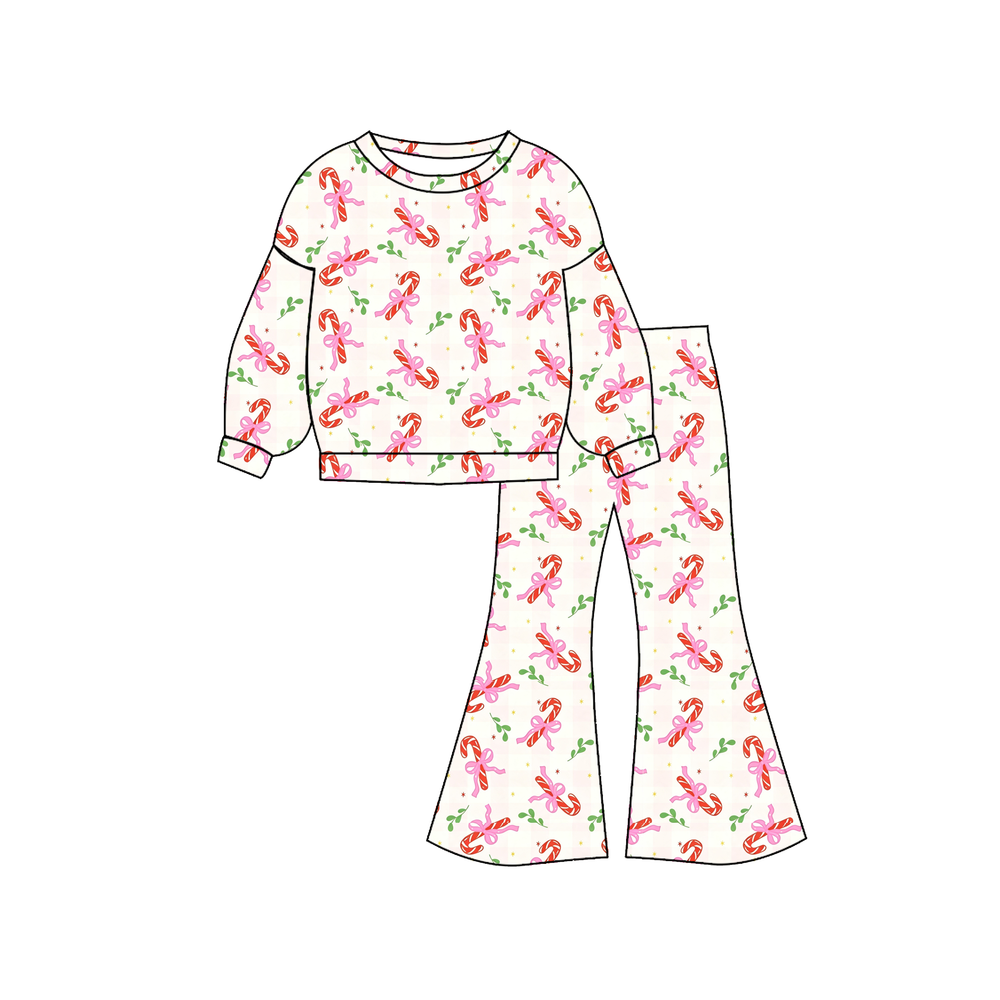 Candycane Print Twill Sweatshirt & Flare Set