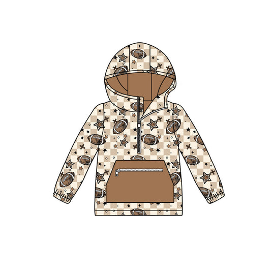 Long sleeves plaid football stars kids boys zip hoodie