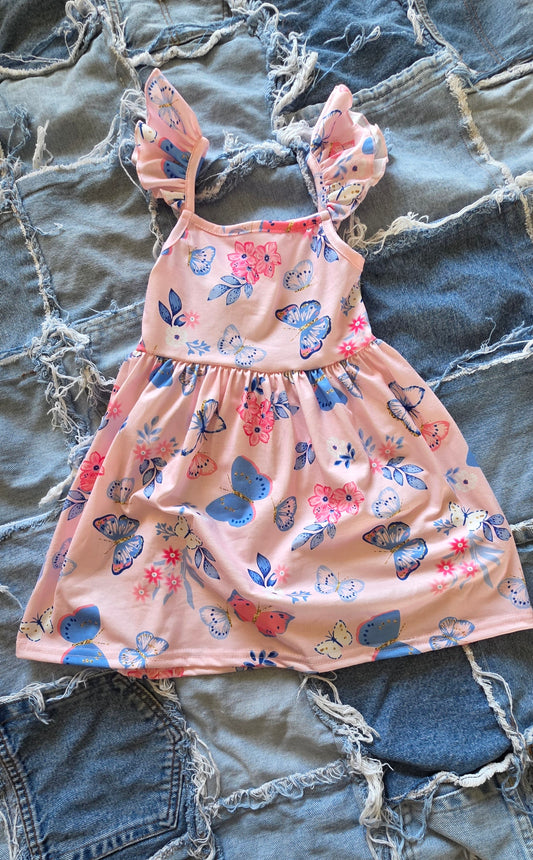 Blue Butterfly Girls Suspender Dress