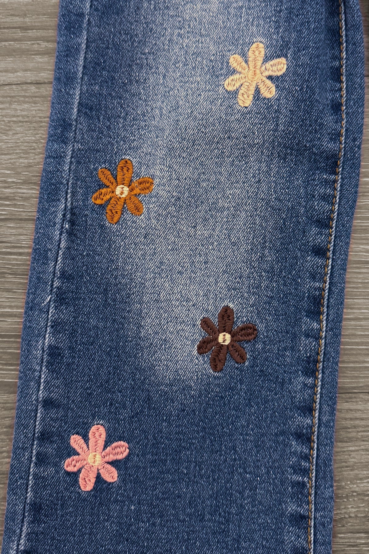 Cream Flower Print Denim Pant Set