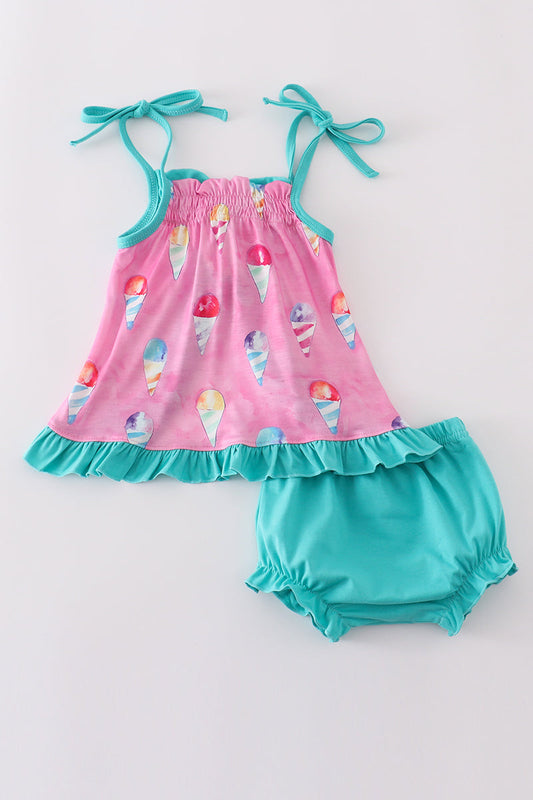 Abby & Evie
Pink ice cream print bloomer set