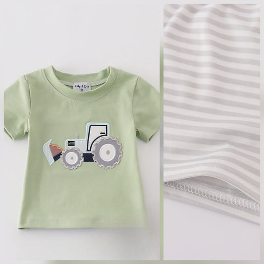 Green excavator applique shorts set