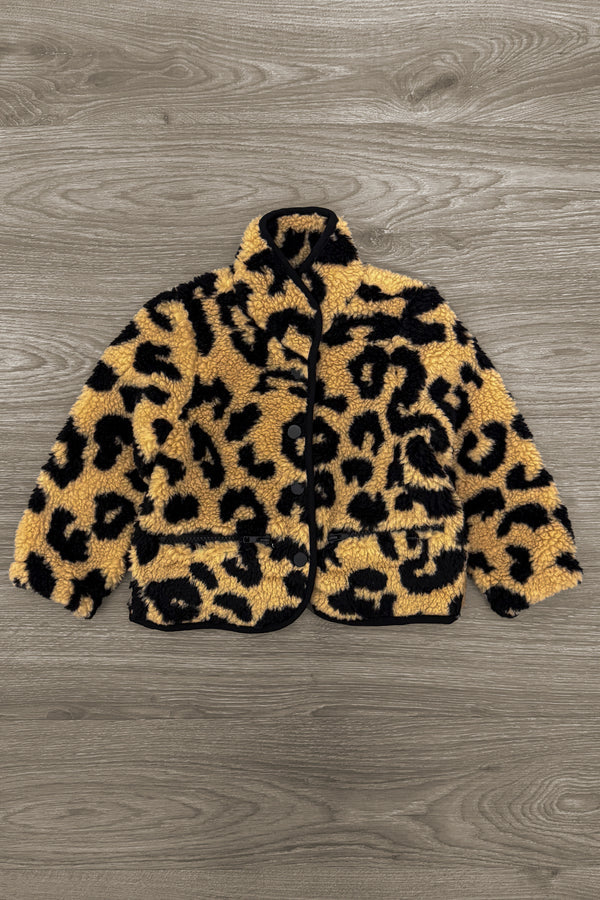 Cheetah Button Down Sherpa Jacket