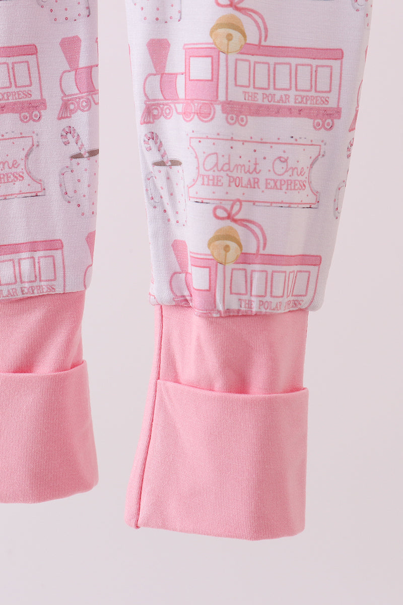 Abby & Evie
Pink train bamboo pajamas zipper romper