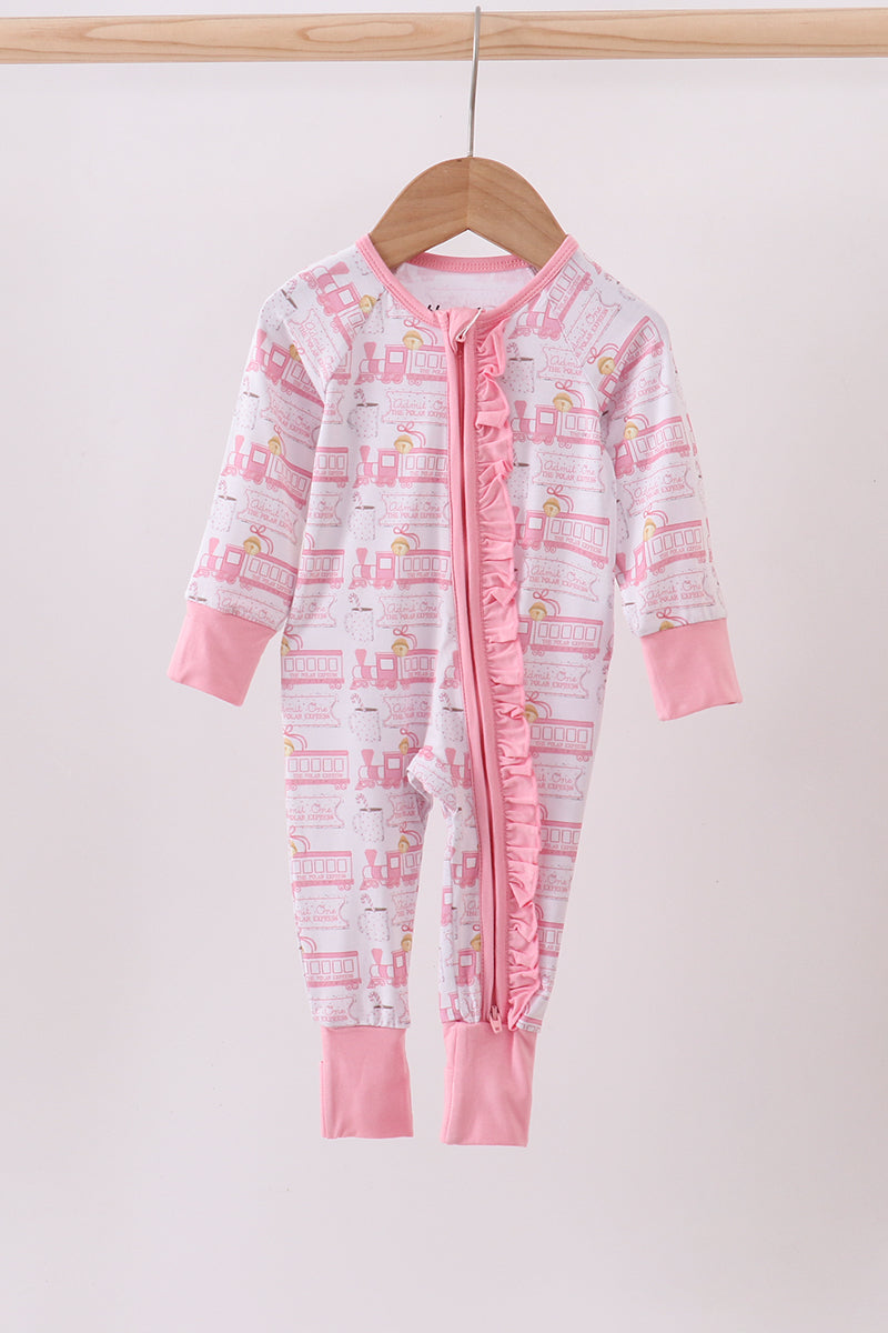 Abby & Evie
Pink train bamboo pajamas zipper romper