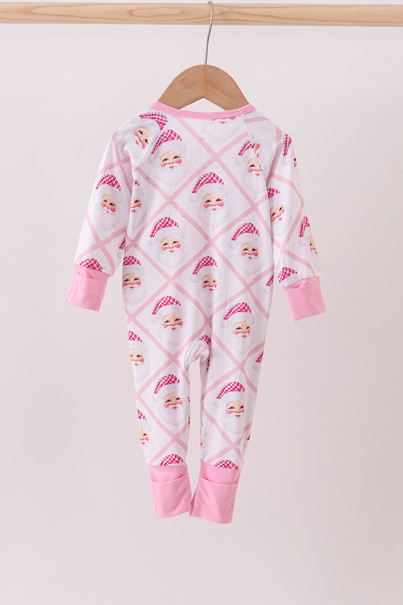 Abby & Evie
Pink santa claus bamboo ruffle zipper romper