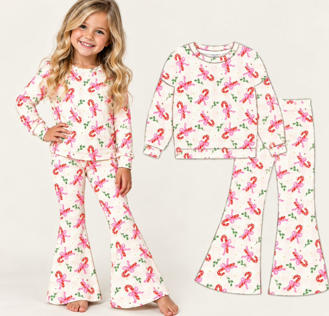 Candycane Print Twill Sweatshirt & Flare Set