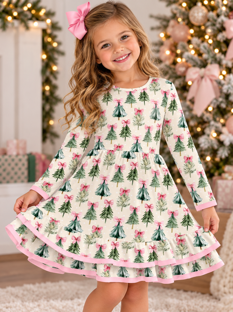 Bow Christmas Tree Ruffle Dress