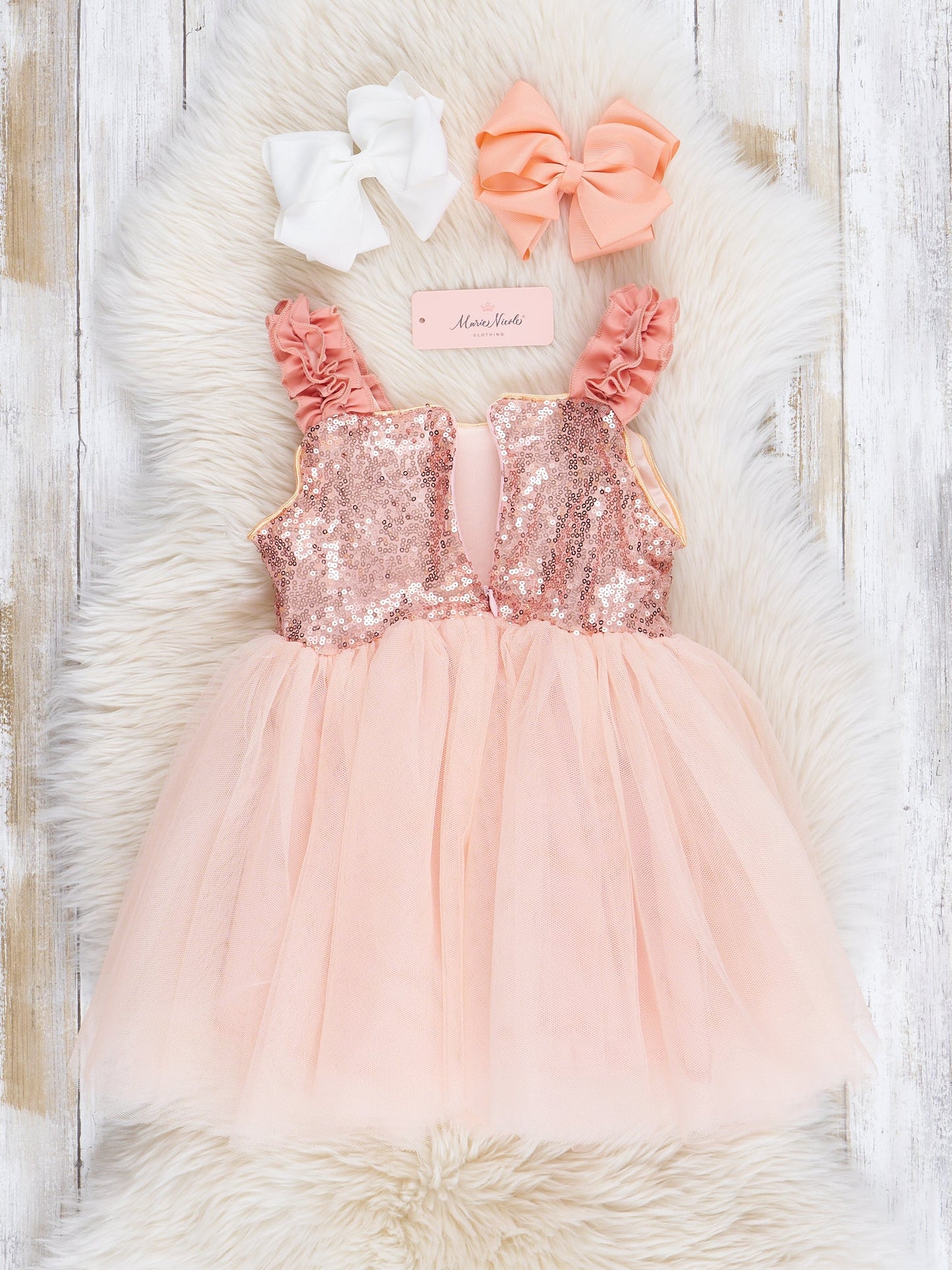 Rose Gold Ruffle Sparkle Party Dress