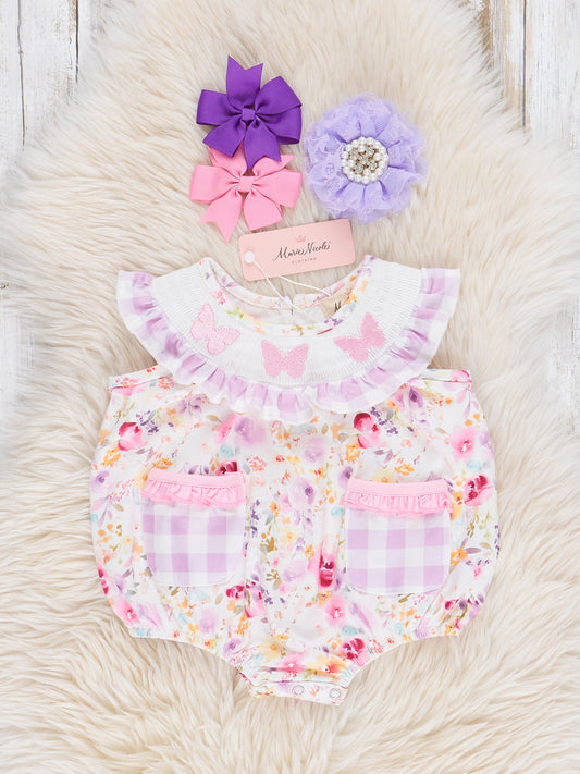 Lilac Butterfly Garden Smocked Bubble