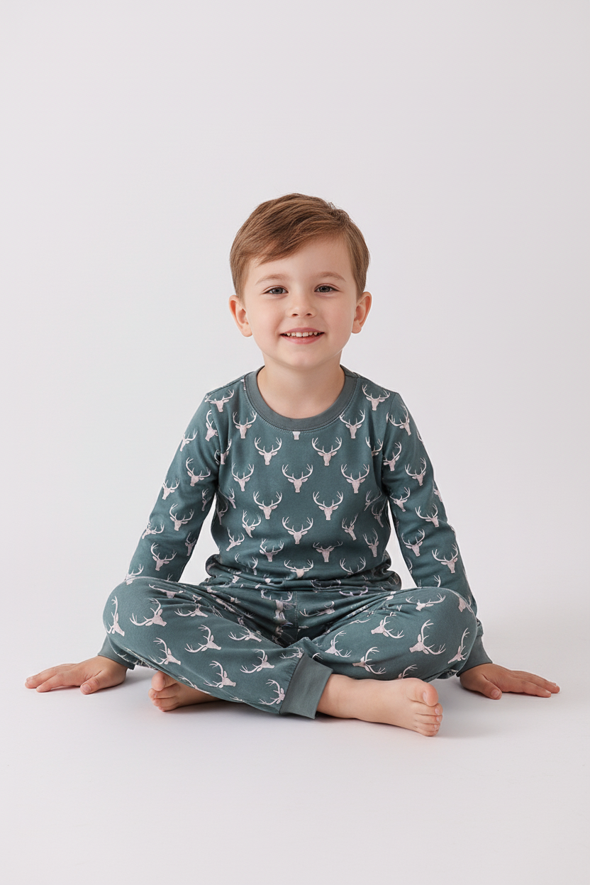Abby & Evie Premium
Premium forest reindeer print bamboo pants set
