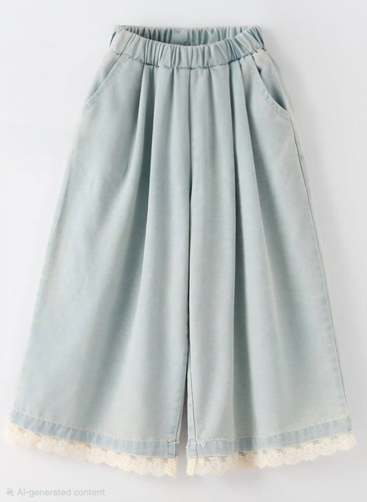 Light Color Denim Lace Wide Leg Pants