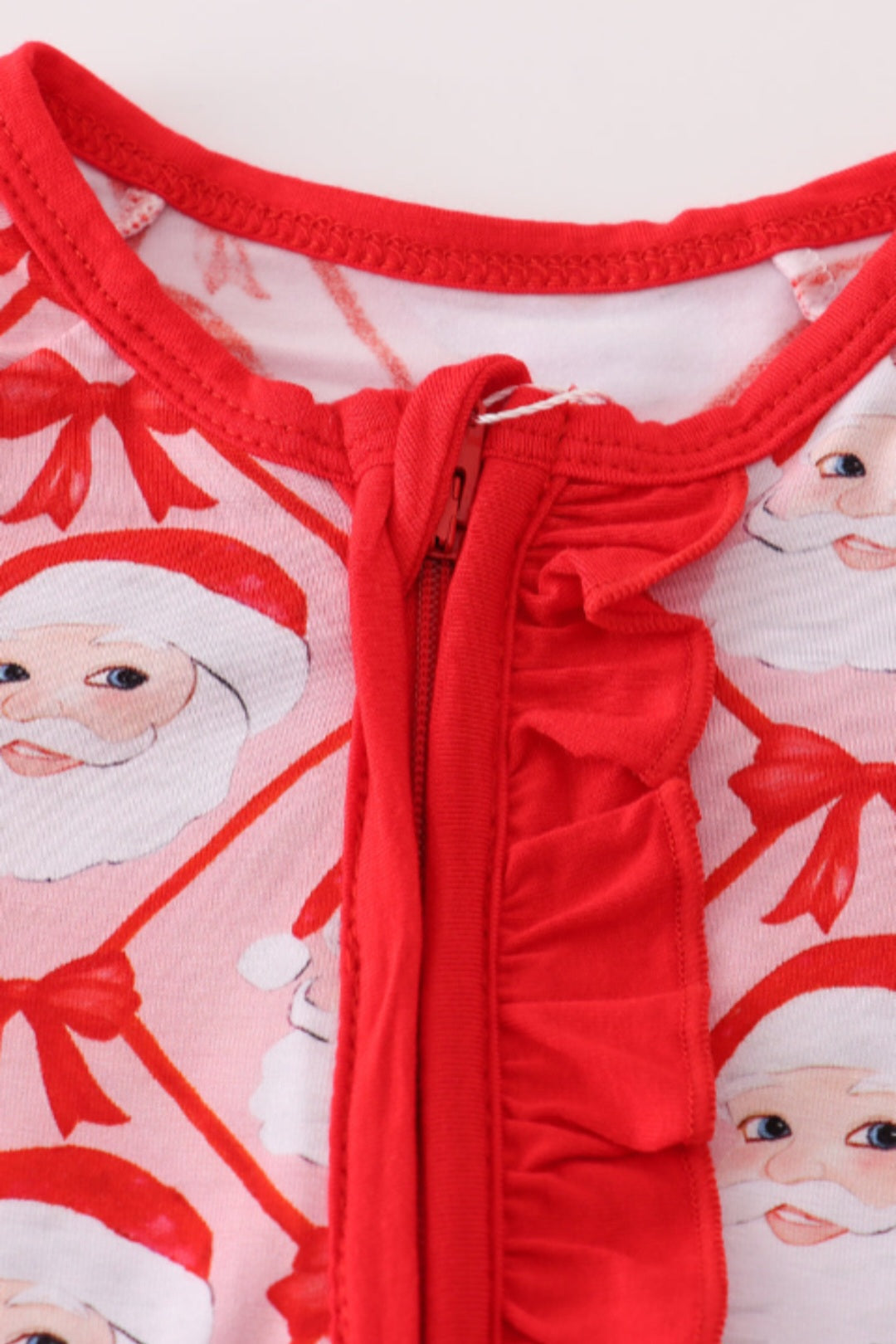 Red santa claus print bamboo pajamas ruffle romper