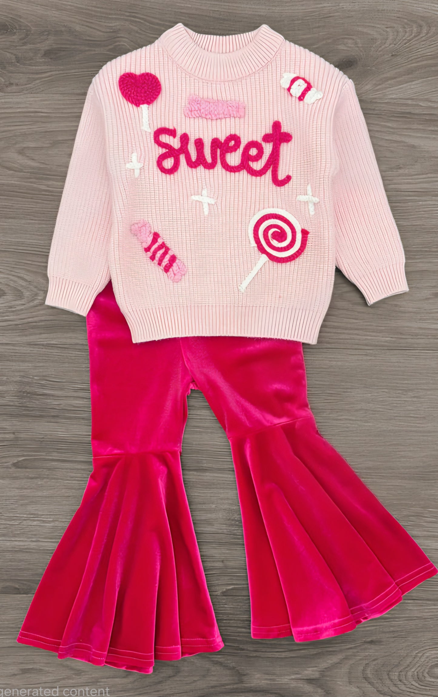 "Sweet" Knit Sweater Pink Bell Bottom Set