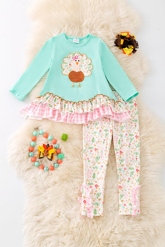 Thanksgiving ruffle layered tunic and floral leggings