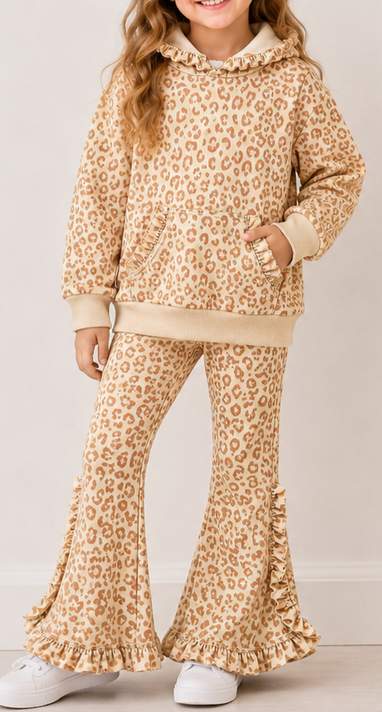 Leopard Ruffle Hoodie Set