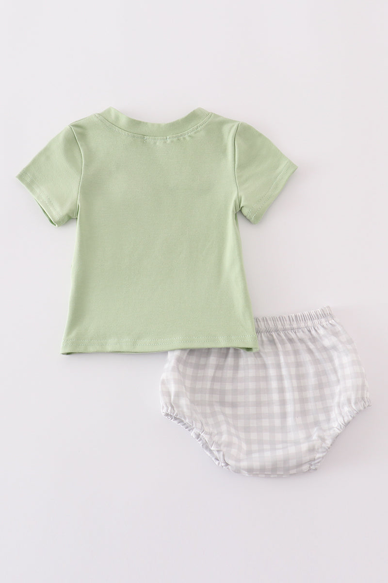Abby & Evie
Green excavator applique bloomer set