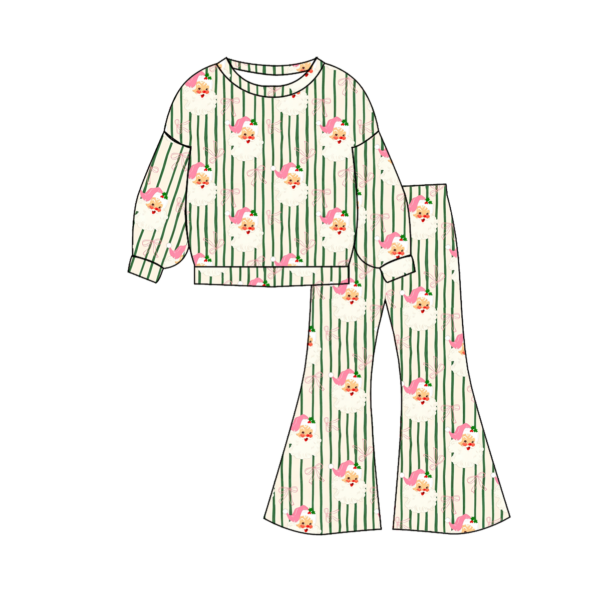 Santa Claus Green Stripe Flare Pant Set