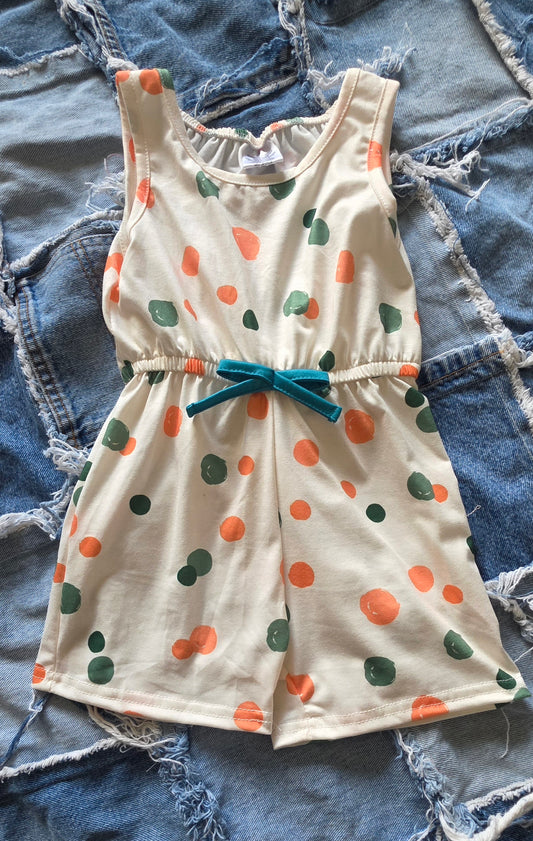 Peach & Olive Polka Dot Girls Jumpsuit